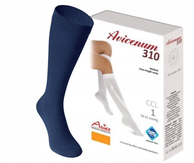 ARIES AVICENUM PODKOLANÓWKI UCISKOWE 310 CCL1 18-21mmHg GRANATOWE 42-44