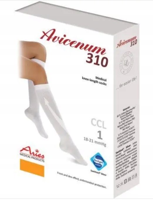 ARIES AVICENUM PODKOLANÓWKI UCISKOWE 310 CCL1 18-21mmHg CZARNE 42-44