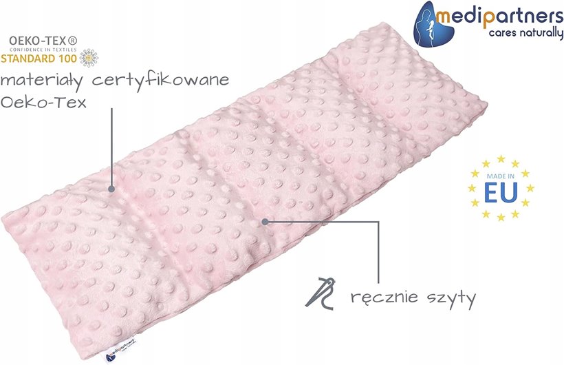 TERMOFOR Z PESTEK WIŚNI Z POKROWCEM MINKY RÓŻ EKOLOGICZNY DUŻY 20x60cm