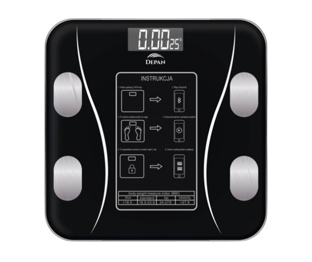 waga łazienkowa analityczna elektroniczna cyfrowa bluetooth czarna DEPAN