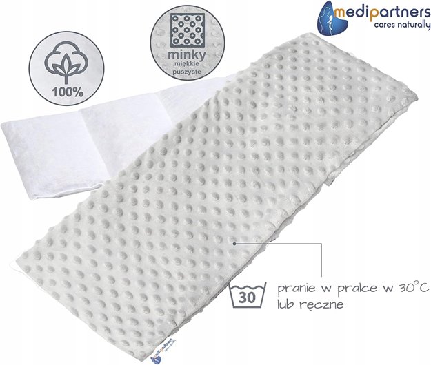 TERMOFOR Z PESTEK WIŚNI Z POKROWCEM MINKY SZARY EKOLOGICZNY DUŻY 20x60cm