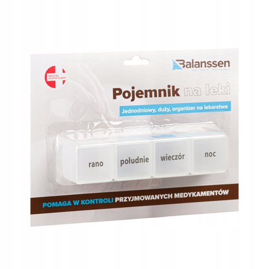 KASETKA NA LEKI DZIENNA 4 PRZEGRÓDKI RANO POŁUDNIA WIECZÓR NOC BALANSSEN