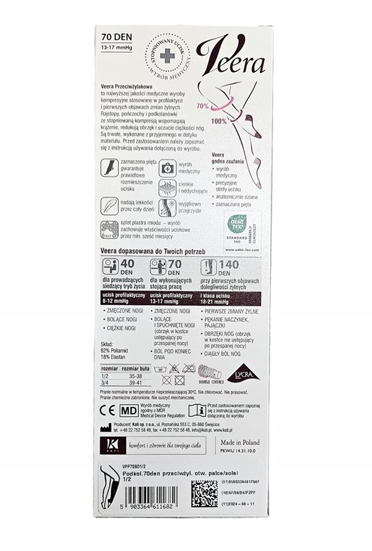 VEERA BEAUTY PODKOLANÓWKI UCISKOWE PROFILAKTYCZNE 70den 11-13mmHg SOLEI 1/2