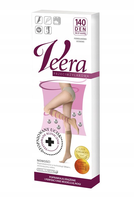 VEERA PODKOLANÓWKI UCISKOWE 140 DEN 18-21mmHg CZARNE 3/4 ZAMKNIĘTE