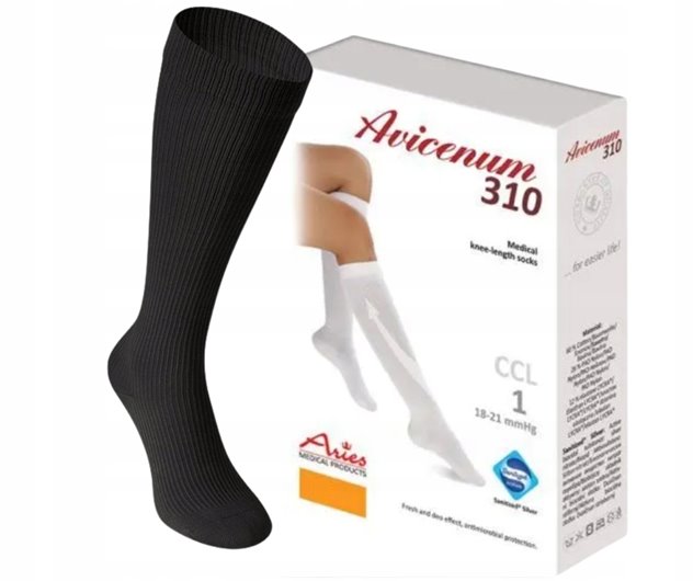 ARIES AVICENUM PODKOLANÓWKI UCISKOWE 310 CCL1 18-21mmHg CZARNE 42-44