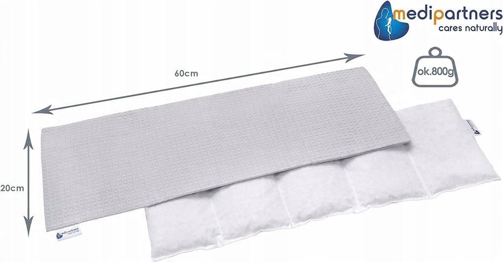 TERMOFOR Z PESTEK WIŚNI Z POKROWCEM WAFEL SZARY EKOLOGICZNY DUŻY 20x60cm