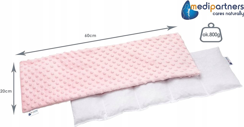 TERMOFOR Z PESTEK WIŚNI Z POKROWCEM MINKY RÓŻ EKOLOGICZNY DUŻY 20x60cm