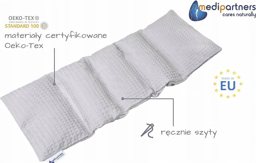 TERMOFOR Z PESTEK WIŚNI Z POKROWCEM WAFEL SZARY EKOLOGICZNY DUŻY 20x60cm