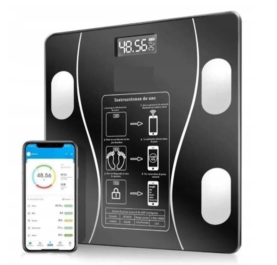 waga łazienkowa analityczna elektroniczna cyfrowa bluetooth czarna DEPAN