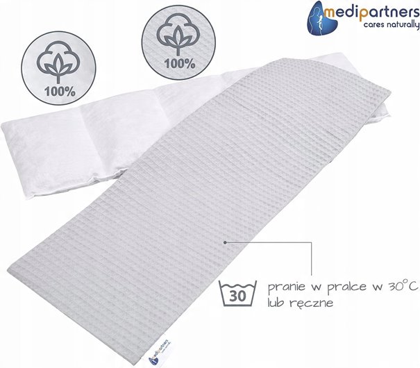 TERMOFOR Z PESTEK WIŚNI Z POKROWCEM WAFEL SZARY EKOLOGICZNY DUŻY 20x60cm