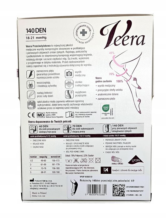 VEERA POŃCZOCHY UCISKOWE 140 DEN 18-21mmHg CZARNE 4 PALCE ZAMKNIĘTE