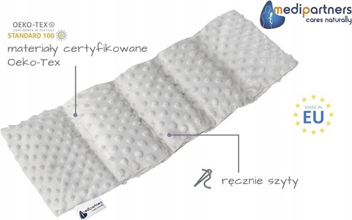 TERMOFOR Z PESTEK WIŚNI Z POKROWCEM MINKY SZARY EKOLOGICZNY DUŻY 20x60cm