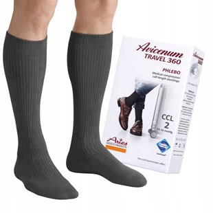 ARIES AVICENUM PODKOLANÓWKI MĘSKIE UCISKOWE PHLEBO 2 STOPNIA CCL2 SZARE M