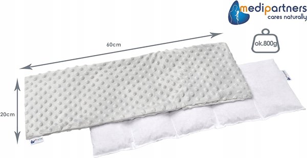 TERMOFOR Z PESTEK WIŚNI Z POKROWCEM MINKY SZARY EKOLOGICZNY DUŻY 20x60cm