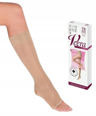 VEERA PODKOLANÓWKI UCISKOWE 70 DEN 13-17mmHg NATURALNE 3/4 PALCE OTWARTE