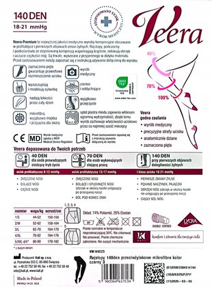 VEERA RAJSTOPY UCISKOWE PREMIUM MIKROFIBRA 140den 18-21mmHg CZARNE 3/L