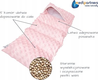 TERMOFOR Z PESTEK WIŚNI Z POKROWCEM MINKY RÓŻ EKOLOGICZNY DUŻY 20x60cm