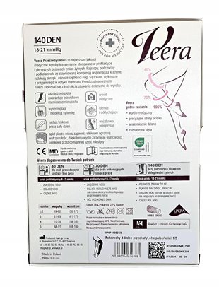 VEERA POŃCZOCHY UCISKOWE 140 DEN 18-21mmHg CZARNE 4 PALCE ZAMKNIĘTE
